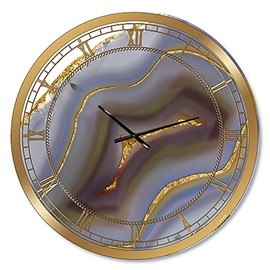 DesignQ 'Golden Core Agate' Large Fashion Wall Clock for Home Bedroom Bathroom Office Living Room Decoration