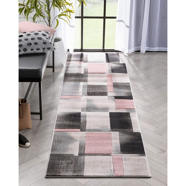 Well Woven Good Vibes Blush Pink Modern Geometric High-Low Textured