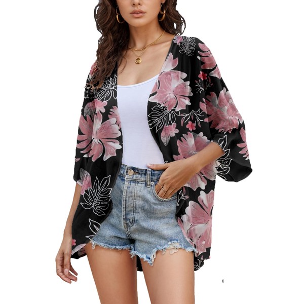 Womens Sheer Chiffon Kimono Jacket Open Front Loose Fit Boho