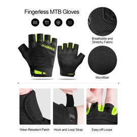 INBIKE Cycling Gloves Mountain Bike Gloves Stretchy Breathable Anti Slip EVA Padded Half Finger MTB Green Small