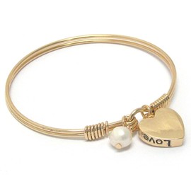Arras Creations Valentine Fashion Heart and Pearl Charm Wire Bangle Bracelet for Women / AZBRBB004-GPE