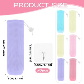 Pack of 6 Soap Bags, Solid Soap Bags Made of Mesh, Natural Soap Bags, Fit Soap Pieces, Soap Bag for Showering with Hooks, Exfoliating Soap Bag for Solid Soap, Shower Gel, Shampoo