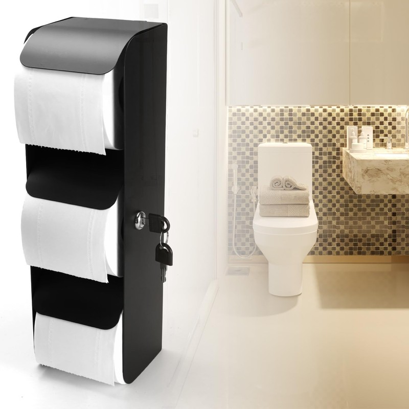QWORK 3-Roll Stainless Steel Toilet Paper Dispenser with Lock, Wall