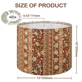 Lauusiusi Drum Lamp Shade, Medium Brown Striped Printed Boho Country 13x13x10 In Cotton Fabric Lampshades for Table Lamps Floor Lamps Bedside Lamps Replacement In Hand Crafted Spider Fitter