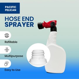 Pacific Pelican Hose End Sprayer - 32oz Refillable Bottle with Adjustable Ratio (1:20 to 1:200) for Lawns, Plants, Vegetables, Fruits, and More - Simple ON/OFF feed wide and even spray (1)