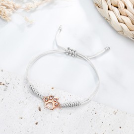 JENDEAR SHINE Dog Paw Bracelet for Women, Hand Braided Rope and Cute Paw Prints Charm Bracelet, Bracelet Gifts for Dog Lovers