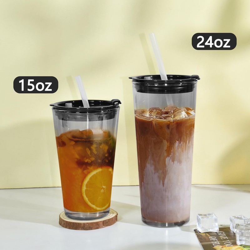 Icesip 15oz Glass Iced Coffee Cup Set of 2 with