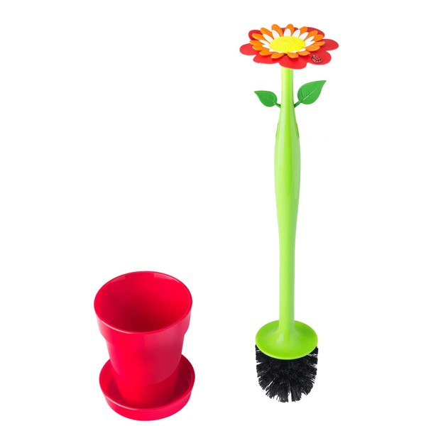 Vigar Flower Power Toilet Set, 4-1/2-Inches by 9-Inches, Red, Green