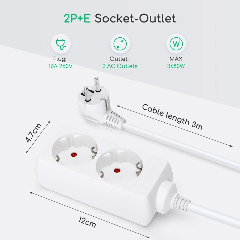 Aigostar Socket Strip 2-Way Table Socket Child Lock 3G 1.5