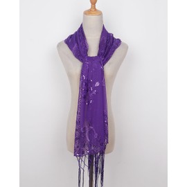 L'VOW Women's Glittering 1920s Scarf Mesh Sequin Wedding Cape Fringed Evening Shawl Wrap(Z1-Purple)
