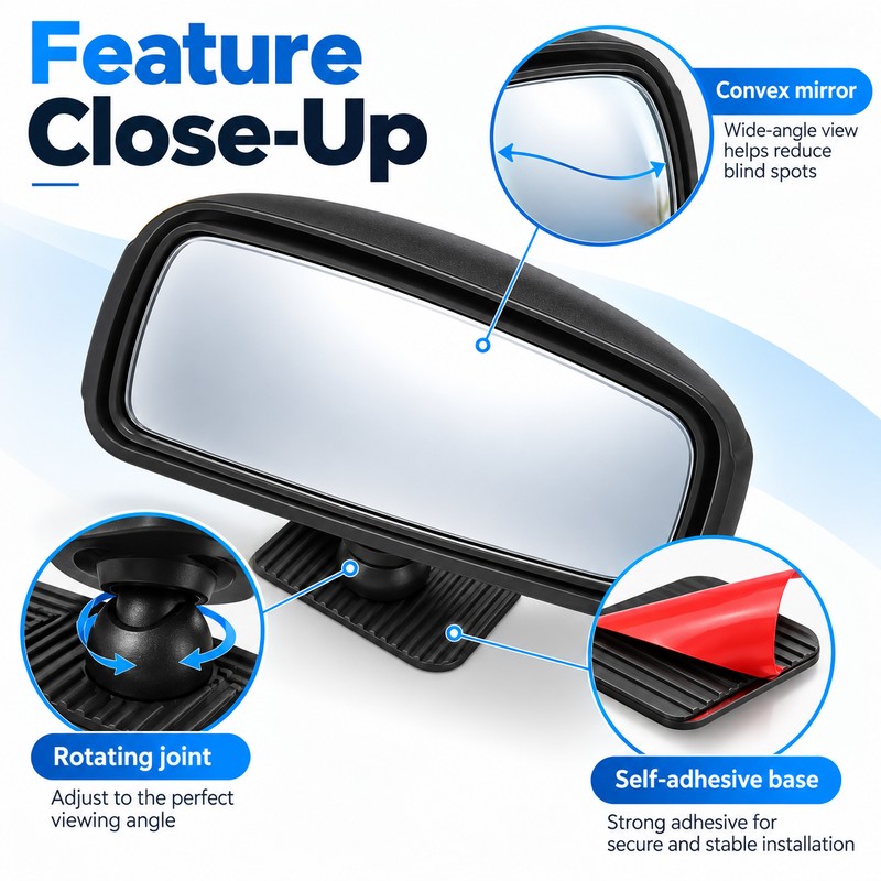 360° Adjustable Blind Spot Mirror for Cars – Wide-Angle Convex