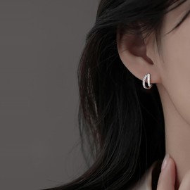 SLUYNZ 925 Sterling Silver CZ Hoop Earrings for Women Open Hoop Earrings Huggie Studs