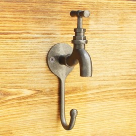 EAI Cast Iron Coat Hook Antique Tap Designed Hook Hand Forged Self Coloured with Screws