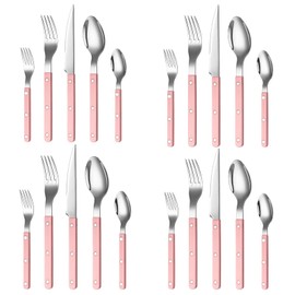 Khen Cutlery Set of 20, 18/8 Stainless Steel Flatware, Modern Silverware for Home, Kitchen, Dining & Table Setting for 4 – Stainless Steel, Dishwasher Safe, Lightweight & Ergonomic Design Gift - Pink