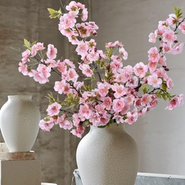 HyeFlora 3 PCS Cherry Blossom Branches Artificial Flowers for Spring Indoor Decoration, Faux Plum Blossom 33" Long Stem Silk Flowers for DIY Home Office Wedding Garden Floral Arrangements, Light Pink