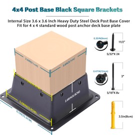 Vigtayue 4x4 Post Base, 6 Pcs, Black Powder Coated Steel, Floor & Wall Mount, Fits 3.6"x3.6" Wooden Posts, Deck, Porch, Railing Support