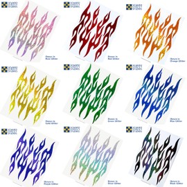 Set of 4 Flames Holographic Glitter Decals, Retro Fire Motorcycle Helmet Sticker Kit, Hotrod Flames Adult Bicycle Frame Transfers / #876G