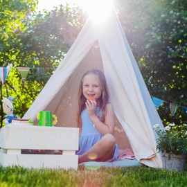 3pcs Teepee Tent with Mats and Lights for Kids, Canvas Teepee Play Tent with Mats, Indoor & Outdoor Playing Tents with White Mats for Girls & Boys Party Indoor Outdoor Games (White)