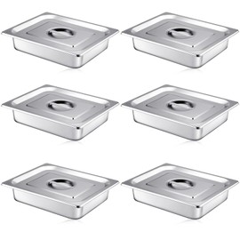 Mifoci Stainless Steam Hotel Pan with Lid, 2-1/2 Inch Deep Steam Table Pan Restaurant Supplies Reusable Anti Rust Steam Pan Water Pan for Home, Party, Restaurant, Hotel, Buffet (6 Sets,1/2 Size)