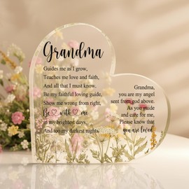 Gerrii Grandma Gift - Grandma Valentines Gift Ideas Acrylic Birthday Ideas for Grandmother 5.12 x 5.12 Inch Floral Heart Decor Grandmother Valentines Keepsake from Grandkids Granddaughter Grandson