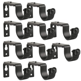 Eau 10 Pieces of Adjustable Black Curtain Rod Brackets, Heavy Duty Single Curtain Rod Holders for Maximum 1 Inch Rod, Wall-Mounted