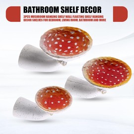 omolly 3Pcs Mushroom Hanging Shelf Wall Floating Shelf, Mushroom Ornament Hanging Shelves, Wall Mounted Bathroom Mushroom Decor Shelf for Bedroom, Living Room, Bathroom