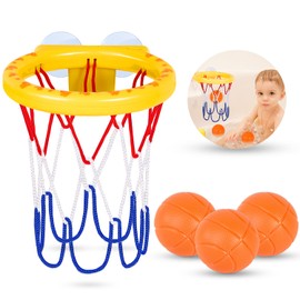 Auvitaya Bath Toys, Bathtub Basketball Hoop for Kids Toddlers, Bath Shower Toys for Kids, Strong Suction Cup Basketball Hoop & 3 Soft No-Hole Balls Set for Toddlers, Boys and Girls