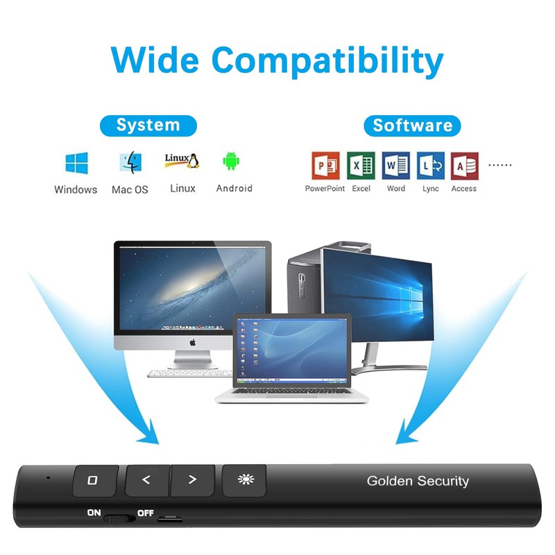 Golden Security Presenter, PowerPoint Remote Control 2.4 GHz Wireless Pointer