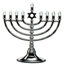 Rite Lite Silver Plastic Electric LED Low Voltage Chanukah Menorah with Clear Bulbs - Hanukkah Menorah 11.50" h, Battery or USB Powered - Includes a Micro USB 4' Charging Cable