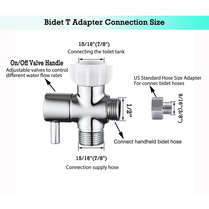 Walkinginrain Bidet T Adapter With Shut off Valve,3 Way T