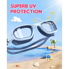 Zeligerstar Kids Swim Goggles,Swimming Goggles for Kids 6-14, Anti-Fog UV Protection Pool Goggles for Boys Girls (Blue/Light Blue+Clear Lens)