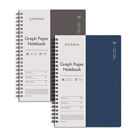 EMSHOI Graph Notebook Spiral 2 Pack, 320 Pages B5 Graph Paper Journal, with Dotted Line, Free Sticky Notes, Waterproof PVC Cover, 100GSM Thick Paper, 7.48" x 10.15"-Coffee Blue