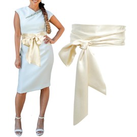 AWOCAN Women Dress Belt Wedding Bridesmaid Satin Sash Belt for Wedding Party Long Sash Bridal Waist Belts Double Side, Beige, One Size