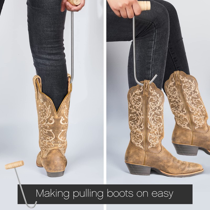 Moxweyeni 2 Pcs Boot Pulls with Handle Boot Hooks Long