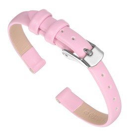 sourcing map Pink Genuine Leather Band 18mm Width, Flat Thin Elegant Leather Watch Strap for Women