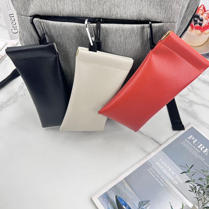TRADERPLUS 3 Packs Squeeze PU Leather Glasses Case with Hook