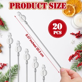 Reallnaive 20 Pcs Winter Snowman Drink Stirrer Christmas Swizzle Sticks Stainless Steel Snowman Coffee Cocktails Stirrers Winter Reusable Beverage Stir Sticks for Home Xmas Party Coffee Bar Kitchen