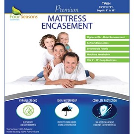 Twin Size Zippered Mattress Protector Waterproof Encasement Hypoallergenic Premium Bed Cover
