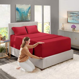 Nestl Extra Deep Pocket Sheets - Fits Mattress 18-24 Inches Deep, Extra Deep Pocket Queen Sheets Sets, 4 Piece Queen Size Sheets, Queen Sheets Deep Pocket, Burgundy Red Sheets Queen