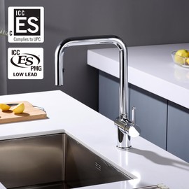 SUMERAIN Kitchen Faucet with Pull Down Sprayer in Chrome Finish, Stainless Steel Single Hole Kitchen Sink Faucet with Dual Spray Mode