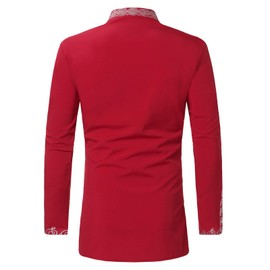 HEFASDM Men's Long Sleeve African Dashiki Traditional Printed Button Down Shirts Red Medium