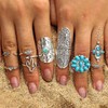 ELABEST Boho Western Ring Set Turquoise Cactus Arrow Joint Knuckle