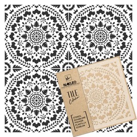 NAKLEO Tile Stencil for Painting, 20 x 20 cm, Caria Spanish Moorish Flower, Moroccan, Plastic Reusable Floor Stencil, DIY, Wooden Furniture Wall Decoration, Terracotta
