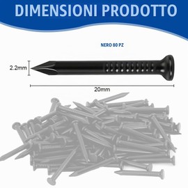 URAQT Chiodi in acciaio 20 mm, 80 Pezzi Chiodi in Acciaio Temprato, per Cemento Armato Chiodelli, Chiodis in Acciaios a Testa Piatta per Mattoni, Gesso, Legno, Fai da Te, Appendere Quadri (Nero)