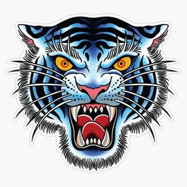 Leyland Designs White Tiger Head Traditional Tattoo Art Illustration Sticker Outdoor Rated Vinyl Sticker Decal for Windows, Bumpers, Laptops or Crafts 5"
