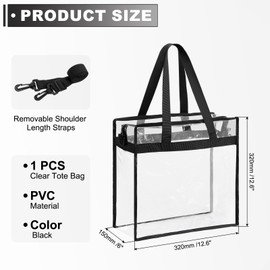 sourcing map Clear Tote Bag, 1Pcs 13" x 6" x 13", PVC Waterproof Closure Crossbody Shoulder Bag with Zipper and Adjustable Strap for Stadium Events, Ball Game, Concert, Beach (Black)