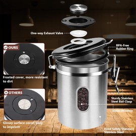 ROCKY&CHAO Kaffeedose Luftdicht aus Edelstahl 2,8L Kaffeebhnen Behälter Vorratsdose für Tee Nüsse Kakao Länger und Frisch Bleiben