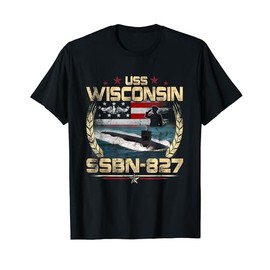 USS Wisconsin SSBN-827 USA Flag Submarine Veteran Vintage Women Men T-Shirt