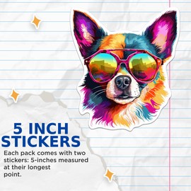 (2 Pack) Chihuahua Dog Stickers - Chihuahua with Sunglasses - Choose FromOver 100 Dog Breeds - 5 Inches On Longest Side - Premium Vinyl - Made in USA - BMCS0337