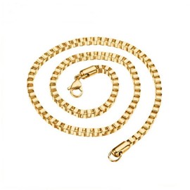 18K Gold Plated Stainless Steel Box Chain Bracelet Necklace Men Women 1mm-4mm (7, 2mm, Gold)